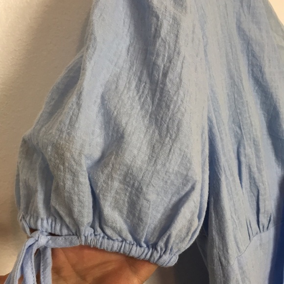 Lost & Wander Dress Women S Blue Ruffle Cocquette Tie Front New Midi - Picture 10 of 13